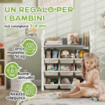 Scaffale Portagiochi a 4 Livelli con 9 Contenitori e Gancio Laterale, in HDPE, 77x42x94 cm, Bianco Crema - immagine 5