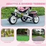 Triciclo per Bambini 1-5 Anni con Maniglione e Tettuccio Regolabile, 102x49x102 cm, Bianco e Rosa - immagine 6
