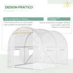 Serra a Tunnel con 4 Finestrelle e Ingresso a Zip in Acciaio Zincato e PE, 3x2x1,9 m, Bianco - immagine 6