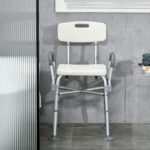 Sedia Doccia ad Altezza Regolabile con Braccioli e Cuscino Rimovibile 53,5x52x80-90 cm, Bianca - immagine 8