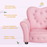 Poltroncina per Bambini Imbottita, Poltrona per cameretta con Rivestimento in PVC e Struttura in Legno, 59x41,5x49cm, Rosa - immagine 4
