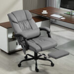 Poltrona Massaggiante e Reclinabile con Poggiapiedi, in Finta Pelle e Acciaio, 66x75x112-122 cm, Grigio - immagine 2