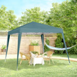 Gazebo Pieghevole da Giardino 2,4x2,4m con Struttura in Acciaio e Corde Antivento, Verde - immagine 2