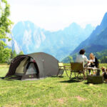 Tenda a Tunnel per 2 Persone con Finestre Laterali e Gancio, in Poliestere 190T e PE, 3,3x1,9x1,2 m, Nero - immagine 2
