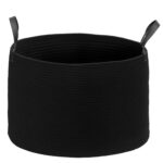 Cesto Portabiancheria da 88L Portatile e Pieghevole con Manici in Cotone Naturale, Ø56x35,5 cm, Nero