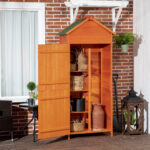 Casetta da Giardino Porta Attrezzi in Legno con 2 Ante e 3 Mensole, 84x52x188cm - immagine 2