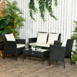 Set da Giardino 4Pezzi in Rattan con 2 Sedie, Poltrona da Giardino a 2 Posti e Tavolino Basso - immagine 2