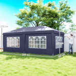 Gazebo 6x3 m Pieghevole da Giardino, in Acciaio e Poliestere con 6 Pannelli Laterali, Blu - immagine 3