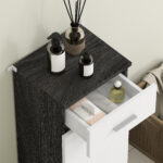 Mobile Bagno con Cassetto e Armadietto in Legno, 35x30x77,5cm, Bianco e Nero - immagine 9