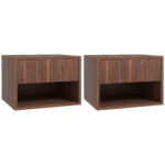 Set 2 Comodini Sospesi con Cassetto e Ripiano Inferiore Aperto, in Legno, 40x34x29 cm, Marrone