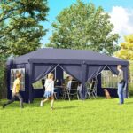 Gazebo 6x3 m Pieghevole da Giardino, in Acciaio e Poliestere con 6 Pannelli Laterali, Blu - immagine 2