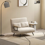 Divano Letto 3 in 1 in Tessuto Effetto Velluto con Schienale Regolabile e 2 Cuscini, 102x73x81 cm, Bianco Crema - immagine 2