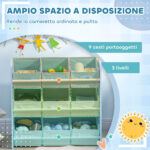 Mobiletto Portagiochi con 9 Cestini Rimovibili in MDF e Tessuto, 63x30x60cm, Azzurro - immagine 4