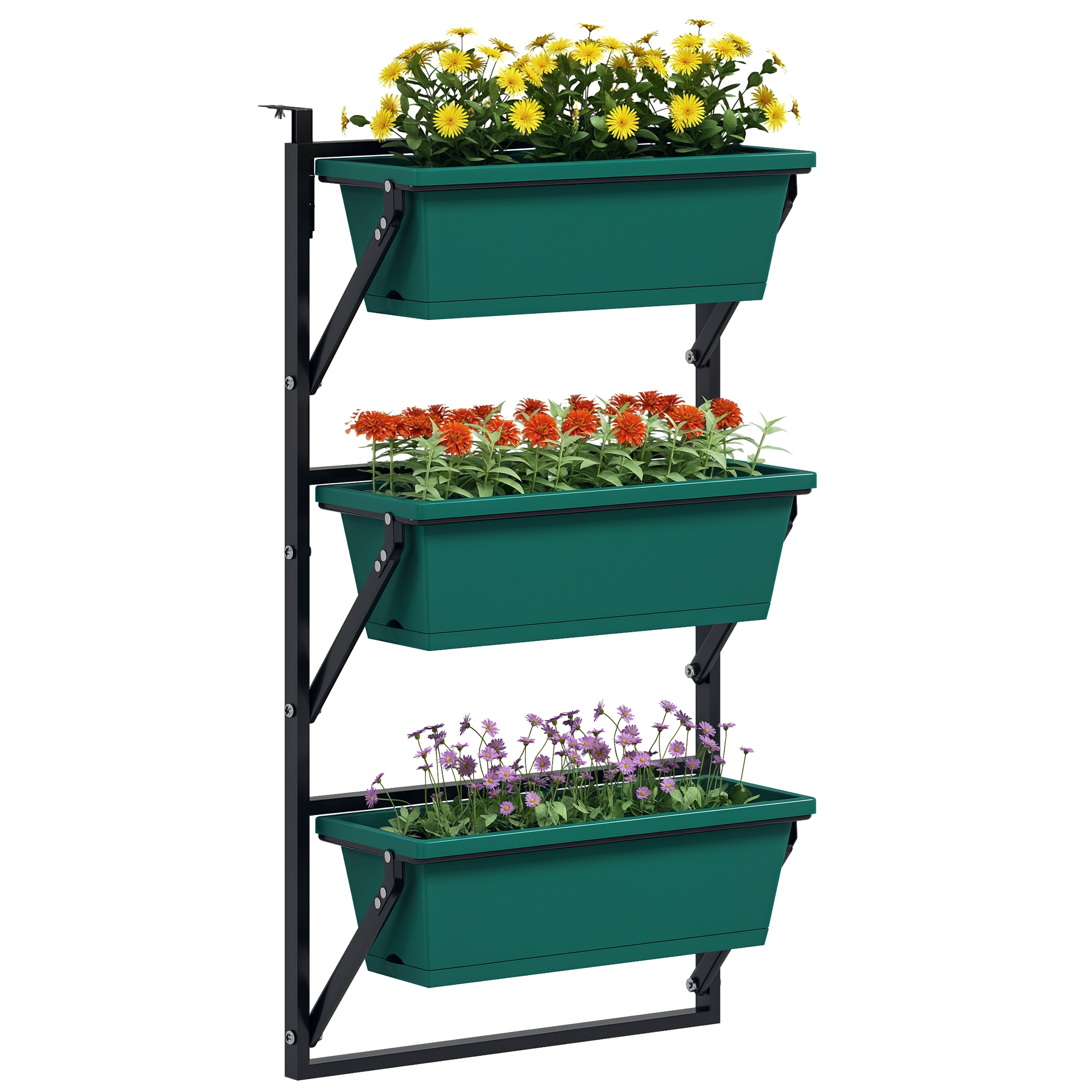 Okiba9198087dc665.jpg Fioriera da Esterno Verticale e 3 Vasi per Piante in Plastica con Fori di Drenaggio, 56x42x1 cm, Verde - immagine 1