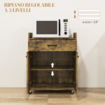 Carrello da Cucina con Cassetto, Armadietto e 4 Ruote in Legno, 60x40x77cm, Marrone Rustico - immagine 5