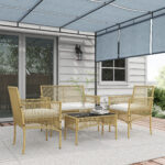 Set da Giardino in Rattan da 4 Pezzi con 2 Poltroncine, Divano e Tavolino da Caffè, Naturale e Nero - immagine 2