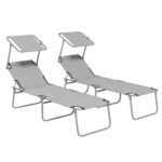 Set 2 Sdraio da Giardino Pieghevoli con Tettuccio Regolabile, in Tessuto Oxford e Metallo, 187x58x36 cm, Grigio Chiaro