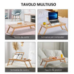 Tavolino da Letto per PC Pieghevole e Inclinabile con Cassetto, 72x35x22-30, Colore Legno - immagine 4