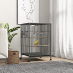 Gabbia per Uccelli in Acciaio e PP con 5 Porte, 2 Posatoi e Vassoio Estraibile, 48x46x78 cm, Grigio - immagine 2
