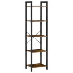 Libreria Stile Industriale a 5 Scaffali in Legno e Acciaio, 40x30x154cm, Marrone Rustico
