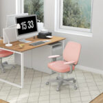 Sedia da Ufficio Ergonomica ad Altezza Regolabile con 5 Rotelle, 55x48x82,5-94,5 cm, Rosa - immagine 2