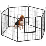 Recinto per Cani a 6 Pannelli Modulabili Pieghevole con Porta in Acciaio, Altezza 80 cm, Grigio Scuro