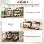 Set 2 Portapiante a 2 Livelli con Design a Doghe in Legno di Abete, 73x36x64 cm, Marrone Bruciato - immagine 8