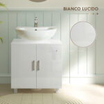 Mobile Sotto Lavabo Bagno a 2 Ante con Ripiano Centrale, in MDF, 60x35x60 cm, Bianco - immagine 6