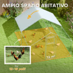 Recinto per Galline da 12m² per 12-18 Animali con Tetto Impermeabile, Mangiatoia e Posatoio, 3x4x1,9m, Argento - immagine 4