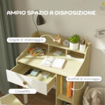 Set Scrivania per Bambini e Sedia in Legno con Scaffale e Cassetto, Età 3-10 Anni, Bianco e Legno - immagine 4