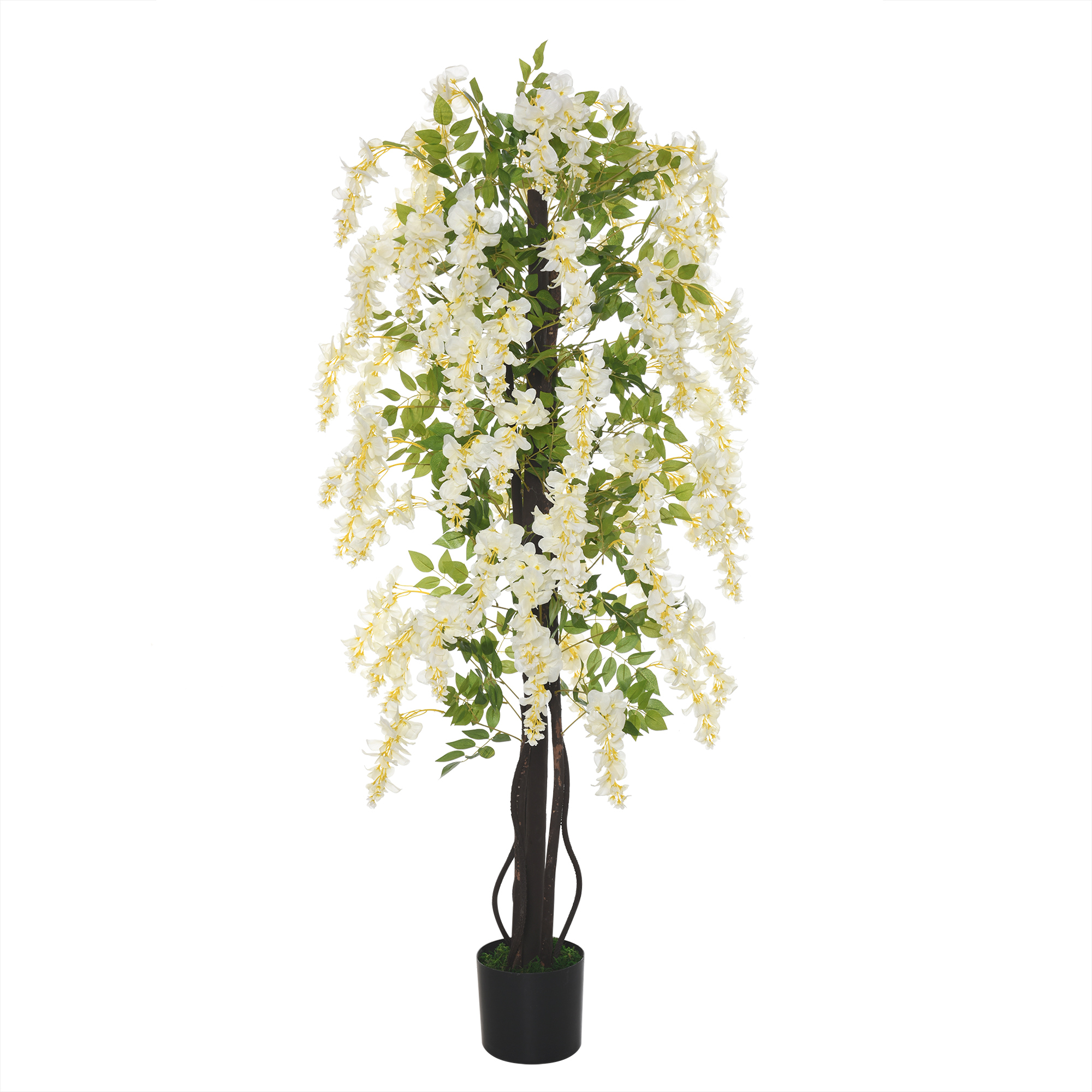 PJWe65199bc828f71.jpg Pianta Artificiale Glicine Bianco Finto con Vaso per Interni ed Esterni, Bianco e Verde Ø18 x 165cm - immagine 1