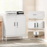 Armadietto da Ufficio in Acciaio a 2 Ripiani Regolabili con Serratura e 2 Chiavi, 80x40x1 cm, Bianco - immagine 7