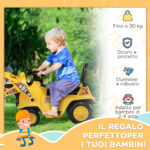 Escavatore per Bambini 2-4 Anni con Pinza, Pulsante per Suoni e Spazio Portaoggetti, 83x27x39 cm, Giallo e Nero - immagine 7