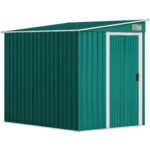 Capanno Attrezzi in Metallo 1,5x2m con Base, Porta Scorrevole e Tetto Inclinato, Verde
