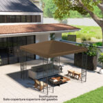 Copertura per Gazebo da Giardino 3x3 m in Tessuto Oxford 6D con Fori di Drenaggio, Marrone - immagine 7