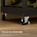 Carrello da Cucina in Legno con Portabottiglie, 3 Ante e Cassetto, 67x37x87 cm, Nero e Rovere - immagine 5