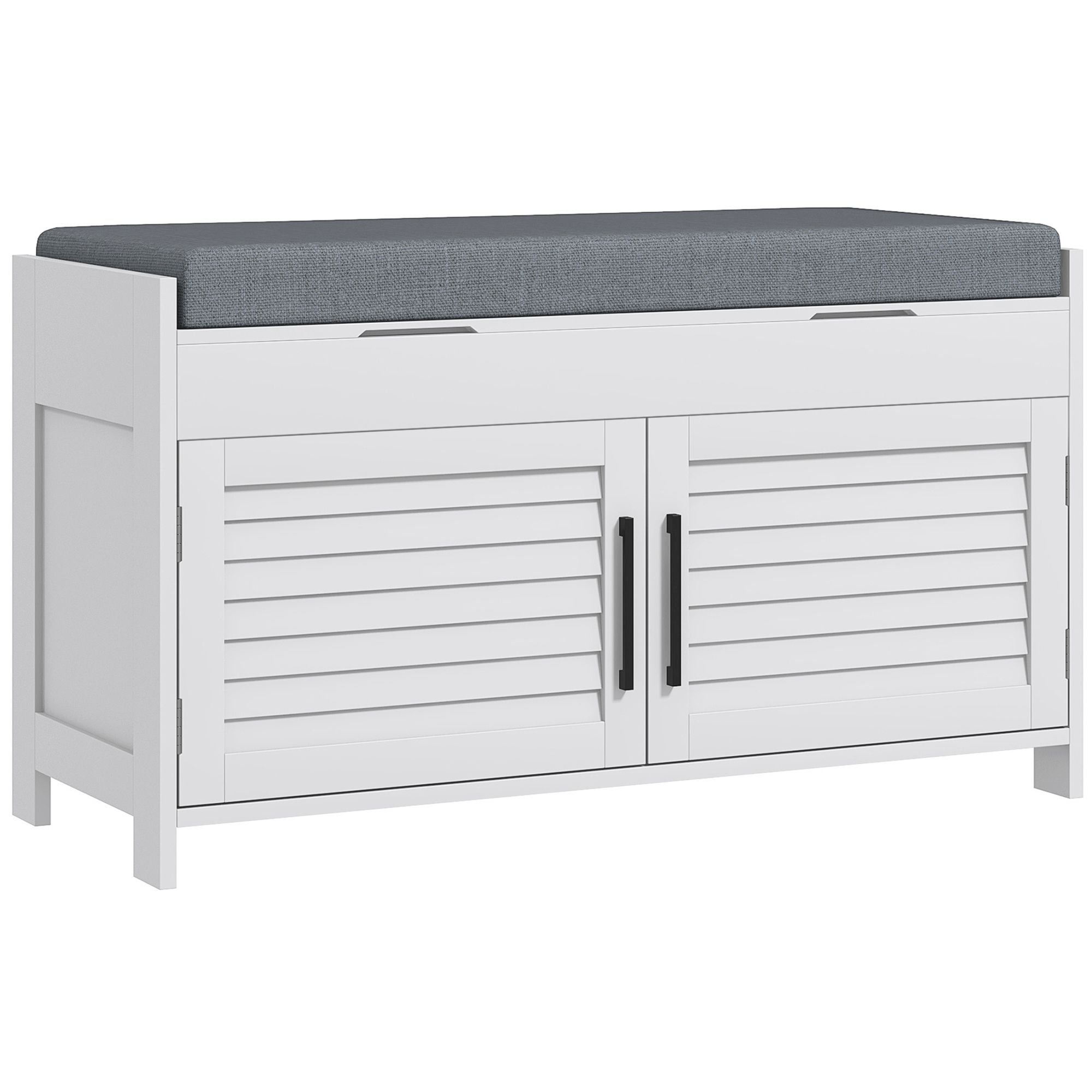 PTO58b19527be00d8.jpg Panca Scarpiera con Ripiano Interno Regolabile su 3 Livelli, in MDF e Simil Lino, 90x36x50 cm, Bianco e Grigio - immagine 1