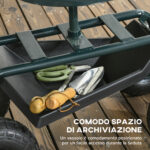 Carrello da Giardino con Sedile Regolabile e Vassoio Inferiore, in Acciaio, e PP, 83x36,5x45-60 cm, Verde Scuro - immagine 6