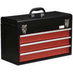 Cassetta Porta Attrezzi in Acciaio con 3 Cassetti e Vassoio Superiore, 51x22x32 cm, Rosso e Nero