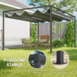 Pergola Gazebo da Esterno 4x3 m con Tettuccio Retrattile in Metallo e Poliestere, Grigio Scuro - immagine 5