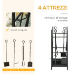 Portalegna da Interno ed Esterno Rialzato a 2 Ripiani, Porta Legna da Ardere in Metallo con Supporti Rimovibili, Paletta, Scopa, Attizzatoio e Pinza, Capacità 70 kg, 44,5x29,5x73 cm, Nero - immagine 5