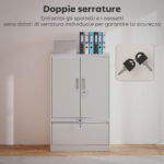 Mobile da Ufficio in Acciaio con Ripiano Interno Regolabile e Cassetto, 80x40x130 cm, Bianco - immagine 6