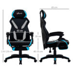 Sedia da Gaming con Supporto Lombare, Sedia Ufficio Ergonomica con Altezza Regolabile in Tessuto Nero e Blu, 65x65x119-129cm - immagine 3