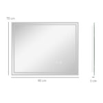 Specchio Bagno con Luce LED 3 Livelli Rettangolare, Antiappannamento e Interruttore Touch, 90x70cm - immagine 3