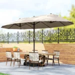 Ombrellone da Giardino Doppio 460x270cm, Ombrellone da Esterno con Apertura a Manovella, Base a Croce e Zavorra, Acciaio e Poliestere Khaki - immagine 6