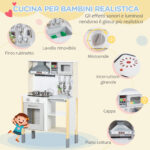 Cucina Giocattolo per Bambini con Altezza Regolabile, Suoni, Luci e Utensili, in MDF e PP, 60x30,5x93,2 cm - immagine 4