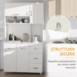 Credenza da Cucina Moderna con Cassetti, Armadietti e Ripiani Aperti, 1x39,5x183,5cm, Bianco - immagine 7