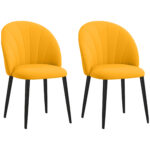 Set 2 Sedie da Pranzo Design Nordico in Metallo e Tessuto Effetto Velluto Giallo e Nero, 52x54x79 cm