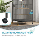 Gabbia per Uccelli in Acciaio e PP con 5 Porte, 2 Posatoi e Vassoio Estraibile, 48x46x78 cm, Grigio - immagine 7