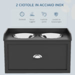 Ciotole per Cani Rialzate in Acciaio Inox e Legno con Cassetto, 60x30x36cm, Nero - immagine 6